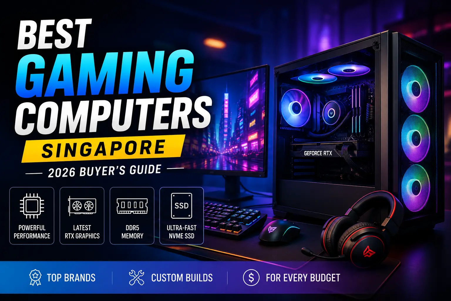 Best Gaming Computers Singapore featuring a high-performance RGB gaming desktop with RTX graphics and modern gaming setup