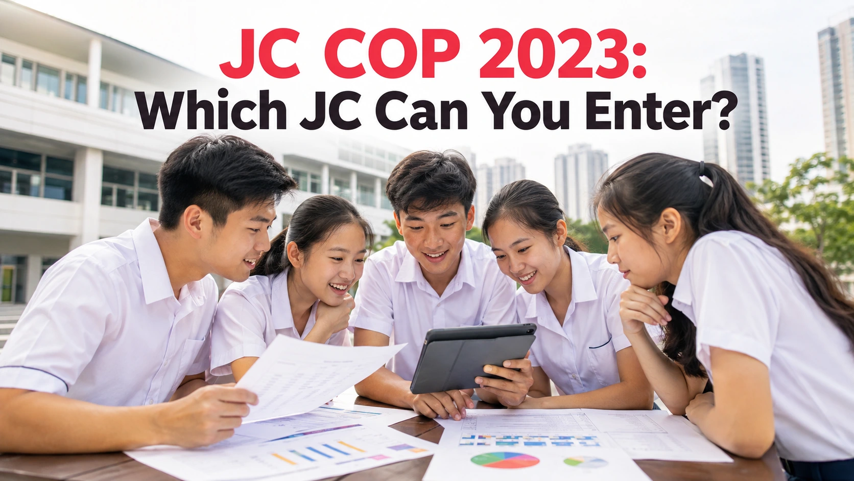 Singapore students comparing JC admission choices and 2023 COP