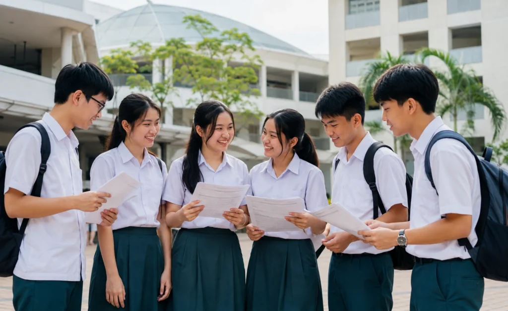Singapore students comparing JC cut off points 2026 after O-Level results