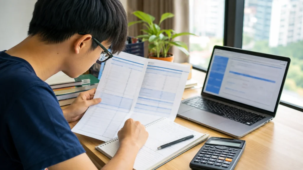 Student checking net L1R5 for Singapore Junior College admission