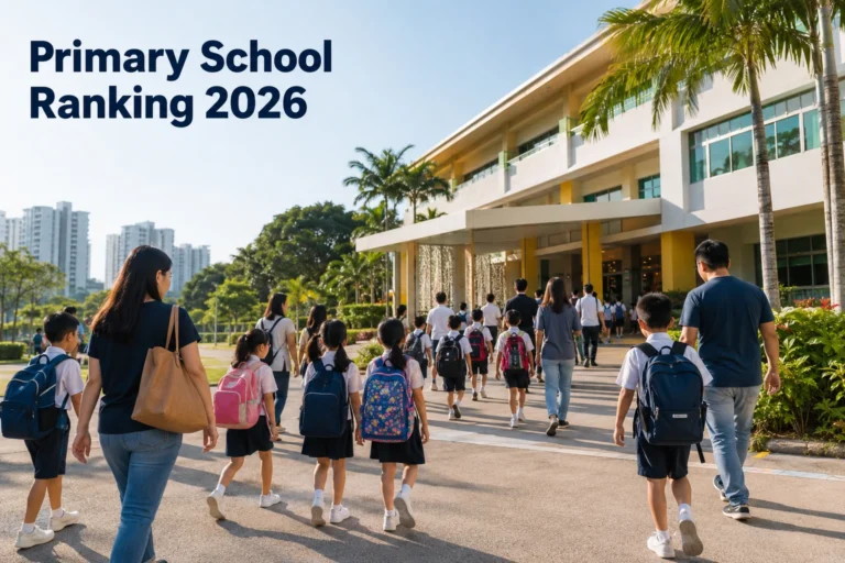 Primary school ranking Singapore 2026 with students arriving at a Singapore primary school