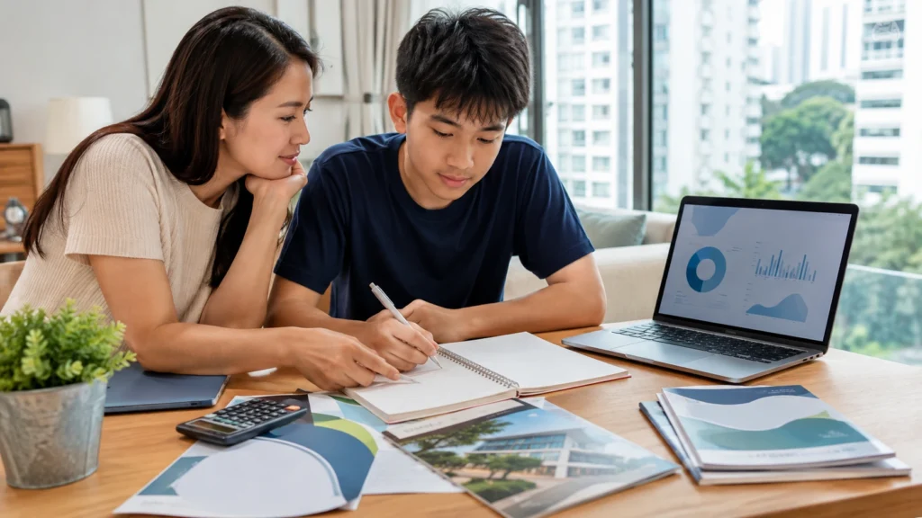 Parent and student planning secondary school choices after PSLE in Singapore