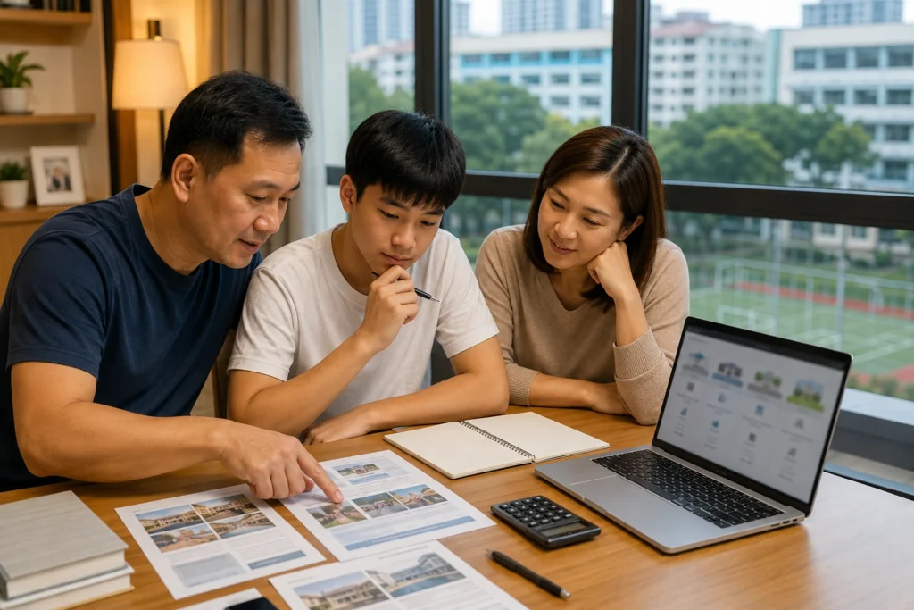 Parents comparing secondary school choices in Singapore after PSLE