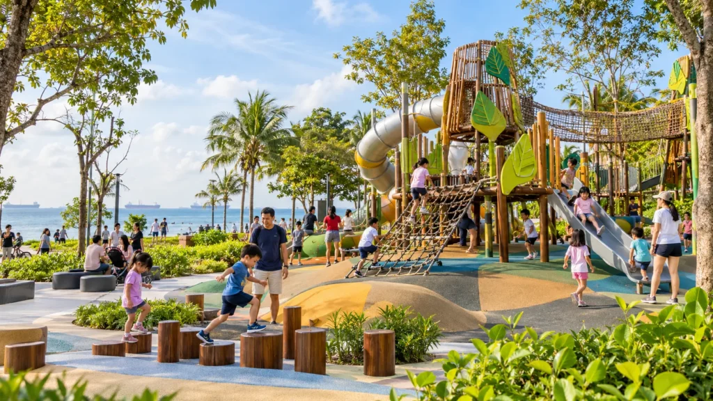 Children enjoying Coastal PlayGrove at East Coast Park Singapore