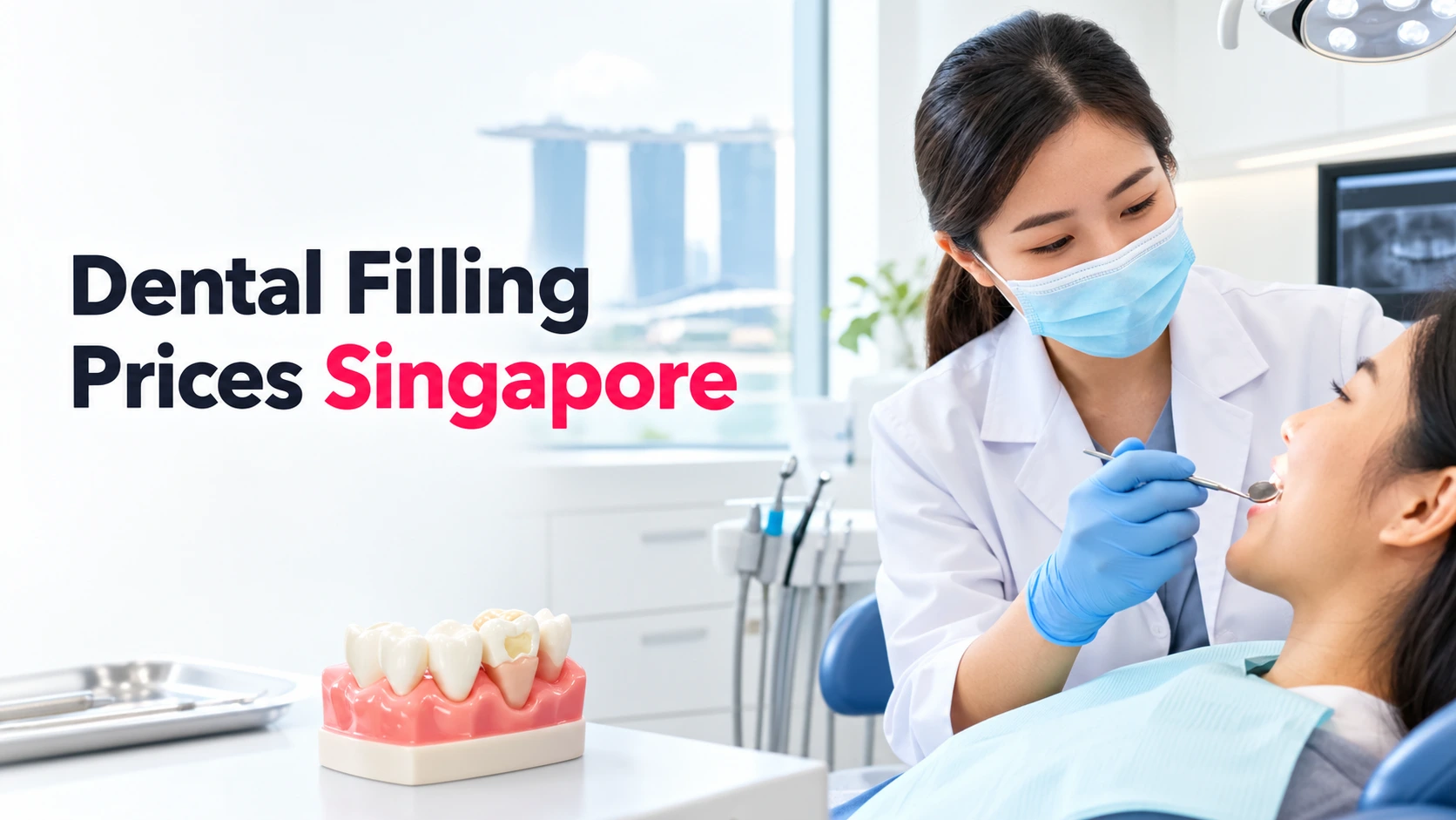 Dental filling price Singapore guide with dentist examining a patient