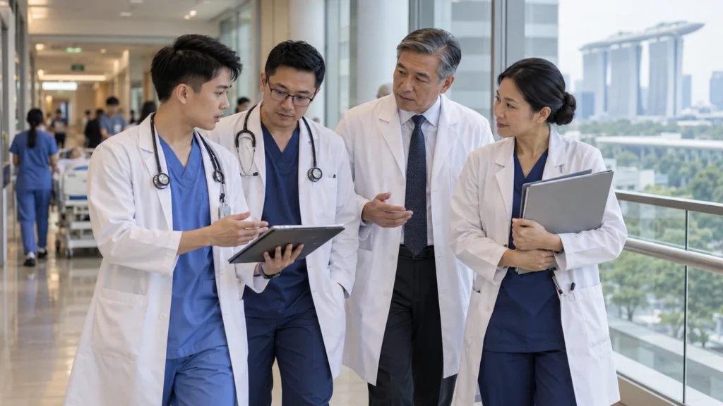 Doctors at different career stages in a Singapore hospital