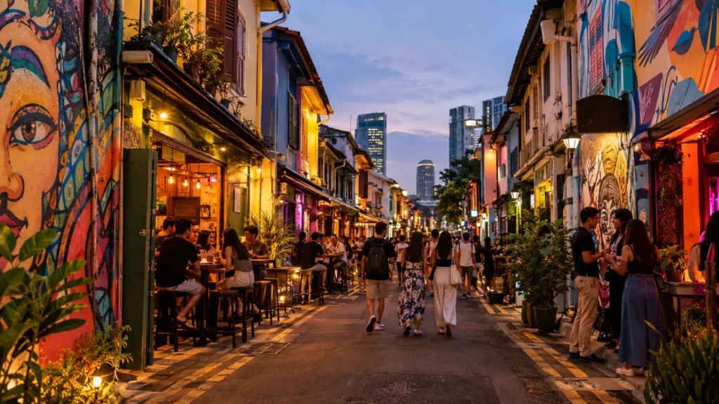 Haji Lane at night in Kampong Gelam Singapore