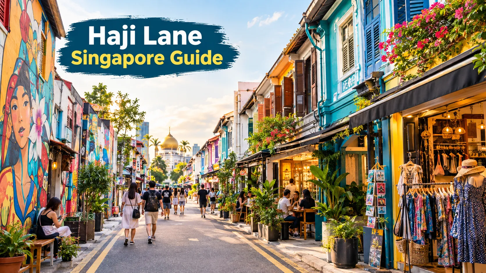 Haji Lane Singapore street with colourful murals and shophouses