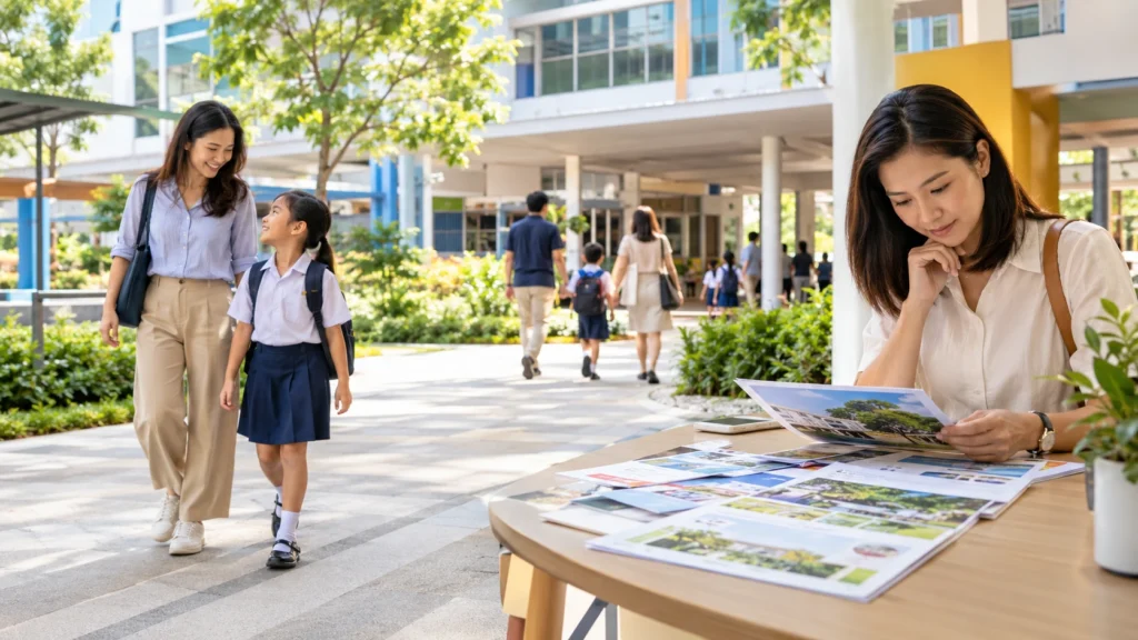 Parents comparing primary schools in Singapore