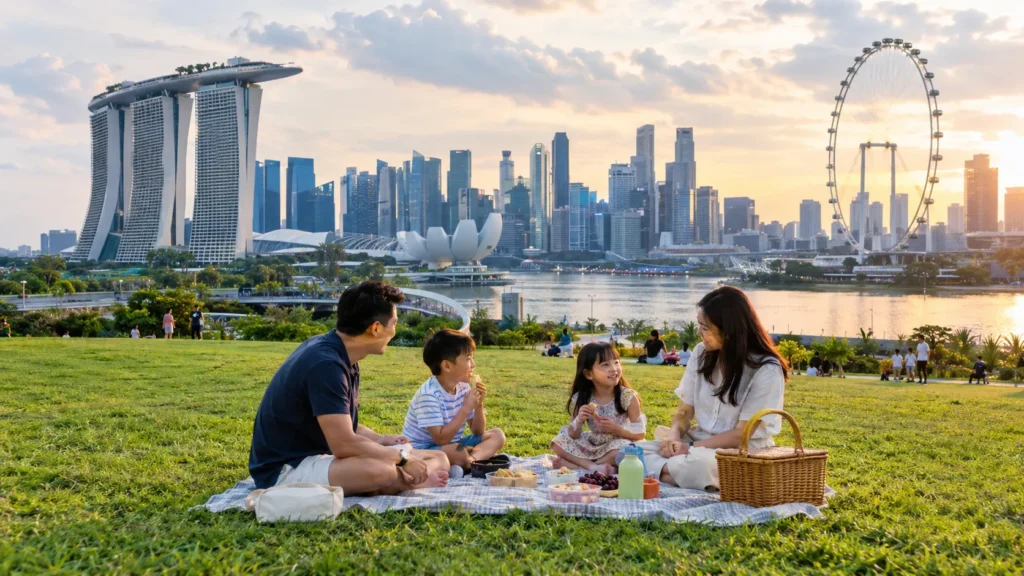 Family having a picnic at Marina Barrage Singapore