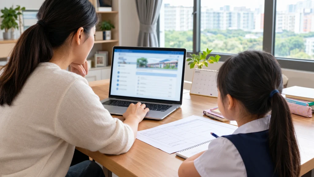 Parents researching P1 registration and school balloting in Singapore