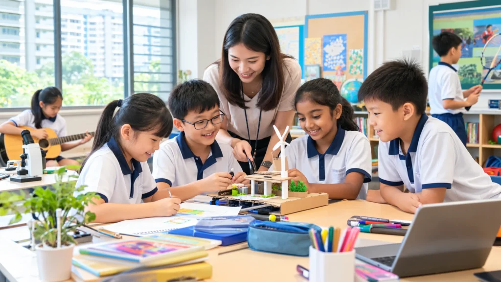 Singapore primary school students learning together in a classroom
