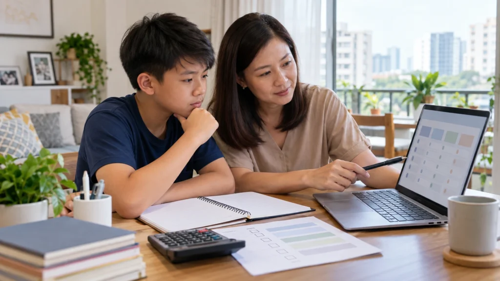 Parent comparing PSLE AL score for secondary school selection