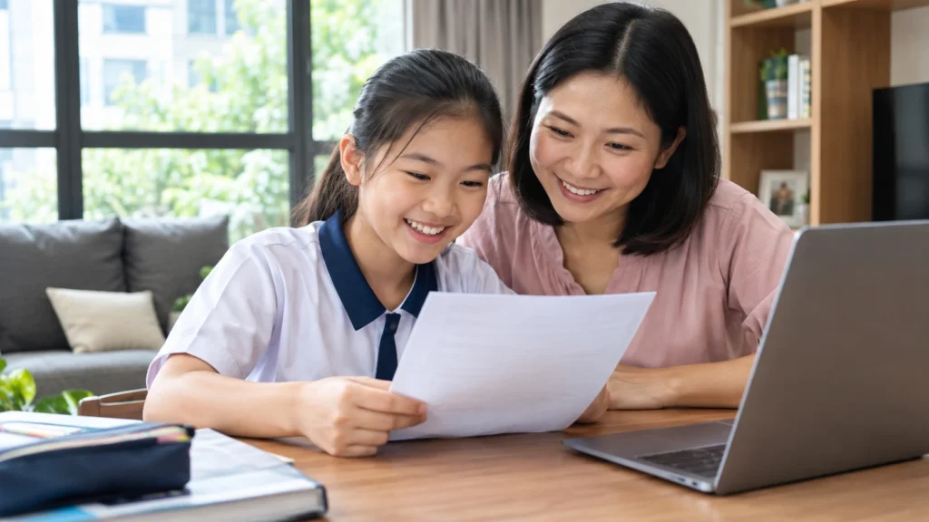 ingapore Primary 6 student checking PSLE results