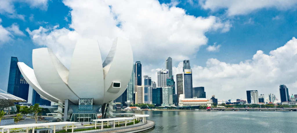 Lotus-shaped ArtScience Museum beside Marina Bay in Singapore