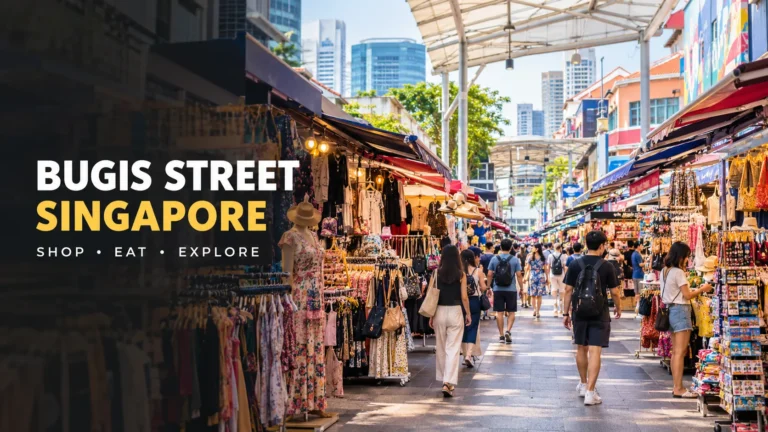 Bugis Street Singapore shopping market with colourful shops and shoppers