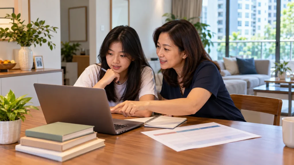 Parent and student comparing Singapore junior college admission options
