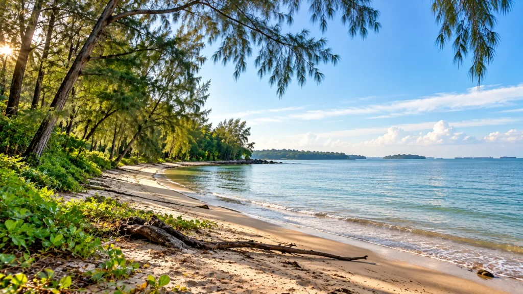 Natural beach and coastal scenery at Coney Island Park in Singapore