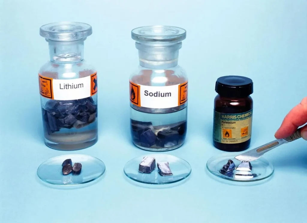 Group 1 metal samples in a school Chemistry laboratory