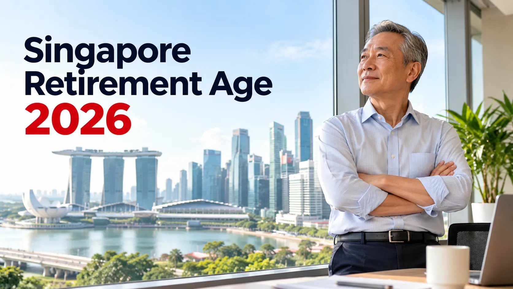 Retirement age Singapore 2026 with a mature professional and Singapore skyline