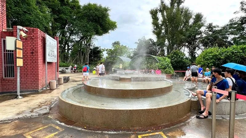 Cascading foot bath pools at Sembawang Hot Spring Park in Singapore