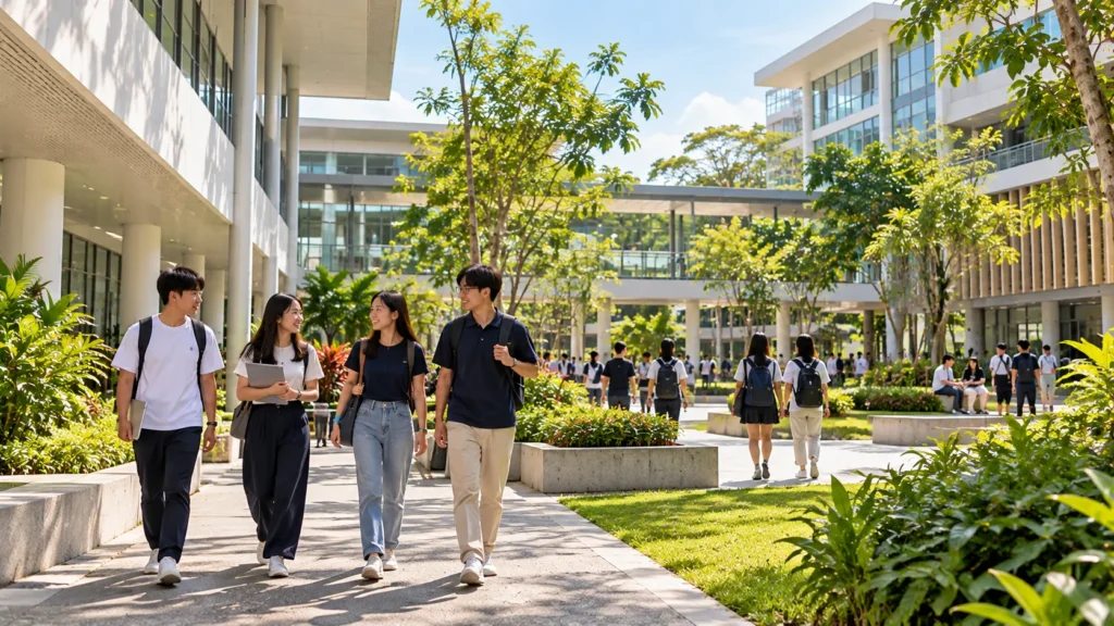 Students walking through a Singapore junior college campus