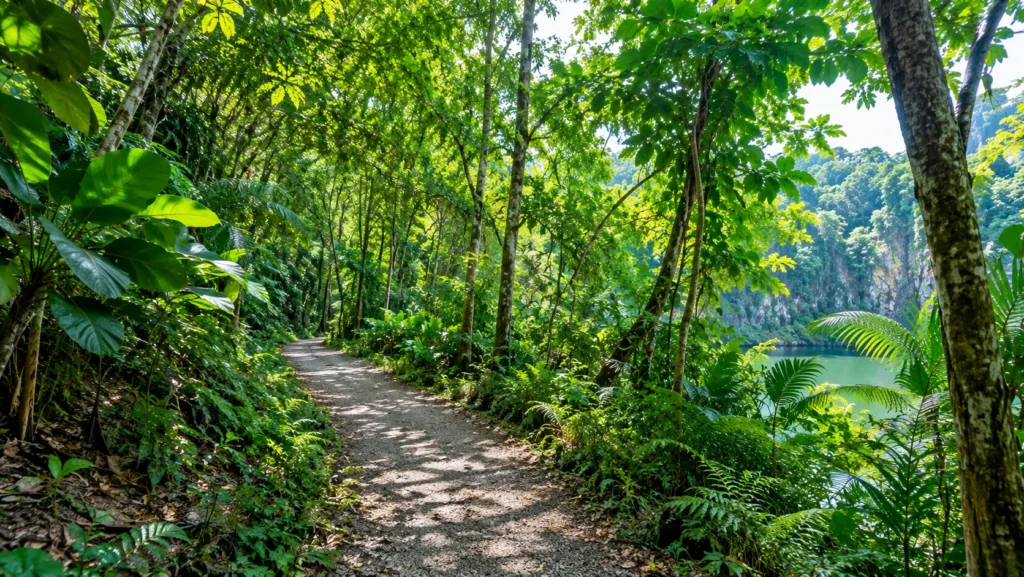 Shaded tropical walking trail at Dairy Farm Nature Park near Singapore Quarry