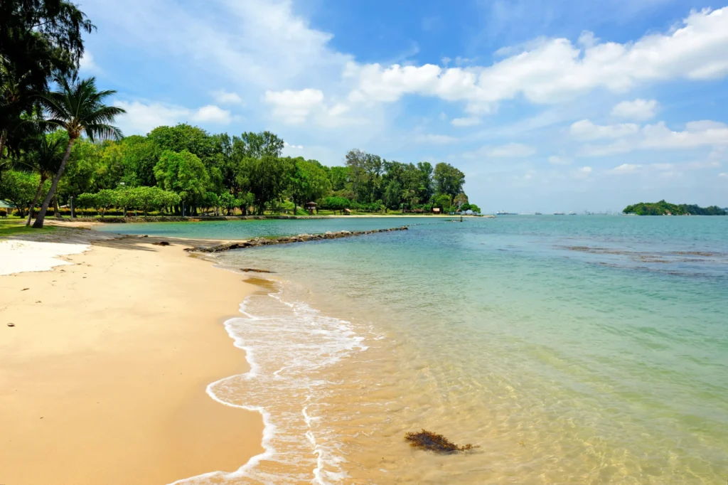 Coastal scenery and clear turquoise water around St John’s Island Singapore