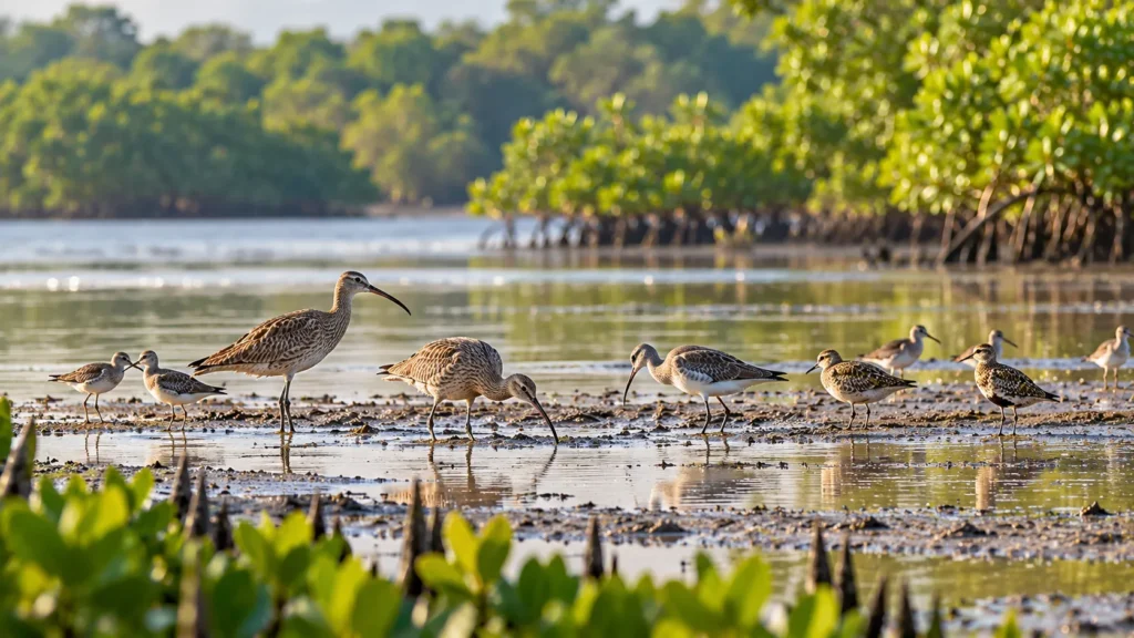 Migratory shorebirds at Sungei Buloh Wetland Reserve Singapore