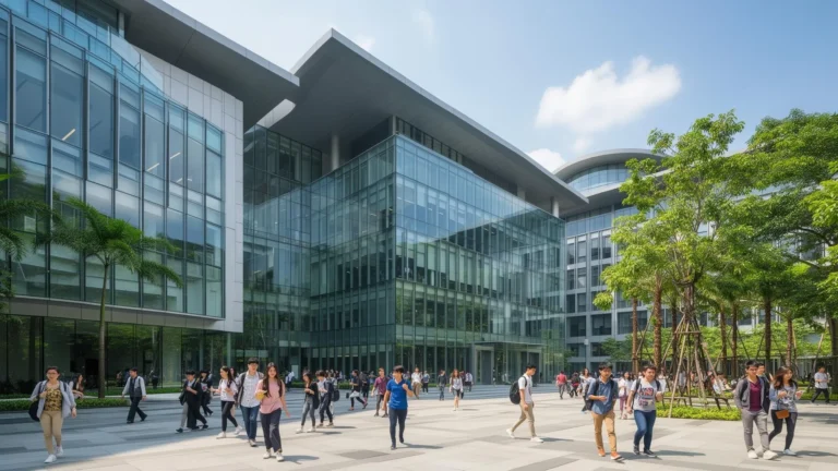Tertiary education in Singapore with students at a modern university campus