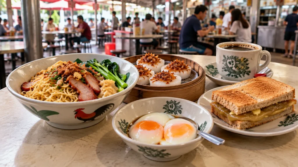 Traditional Singapore food and hawker breakfast in Tiong Bahru