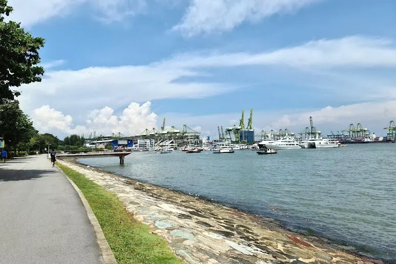 Waterfront walking area and green lawns at West Coast Park Singapore
